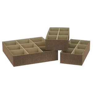 Drawer Organizers Starter Set, Customizable Inserts, Large Tray and 2-Small Trays in Latte