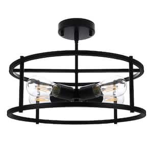 Industrial 17 in. 4-Light Black Caged Drum Semi-Flush Mount with No Glass Shade and No Bulb Included 1-Pack