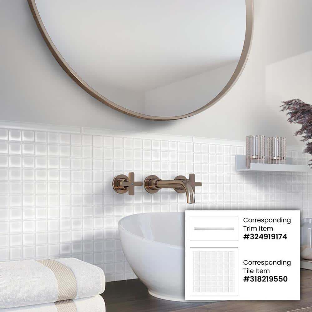 White Glossy Glass Pencil Liner Tile Trim 12-inch
