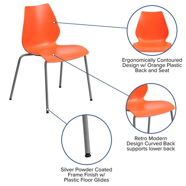 770 LB CAPACITY ORANGE STACK CHAIR WITH LUMBAR SUPPORT AND SILVER FRAME 