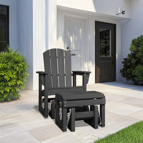 Gray Outdoor All-Weather HDPE Plastic Rocking Adirondack Chair with Coordinated Gliding Footrest