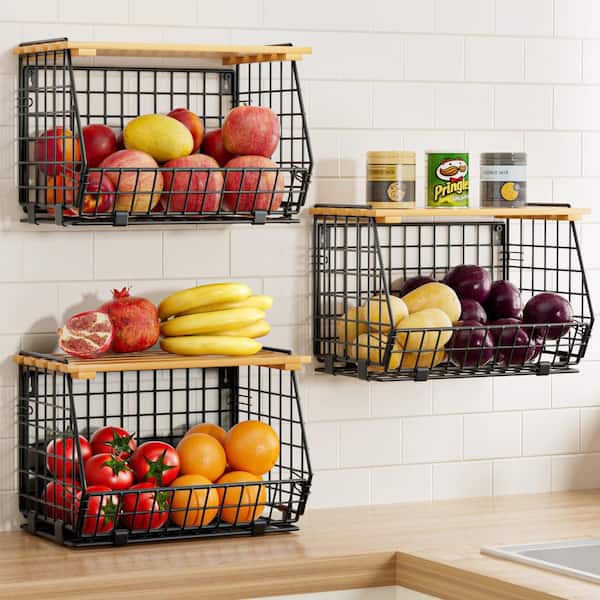 3-Piece Powder Coated Sturdy 2 Way Use Kitchen Pantry Storage Organizer Basket Set, Potato and Onion Storage for Pantry