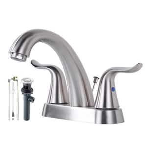 4 in. Centerset Double-Handle High Arc Bathroom Faucet with Drain Kit Included in Brushed Nickel