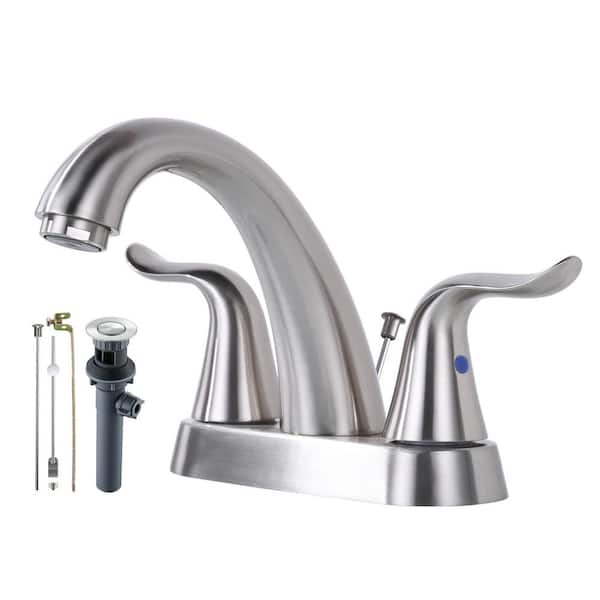 IVIGA 4 in. Centerset Double Handle Gooseneck Bathroom Faucet with Drain Kit and Supply Lines Included in Brushed Nickel