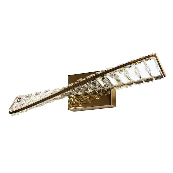 ExBrite 19.7 in. 1-Light Golden LED Bathroom Vanity1-Light Bar with Crystal Shades Dimmable and 3 Color Temperatures