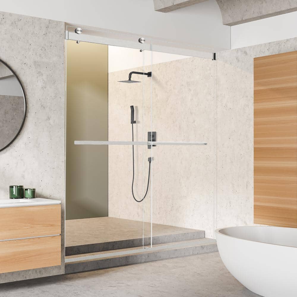 60" W x 76" H Frameless Clear Glass Shower Door with Nickel Finish