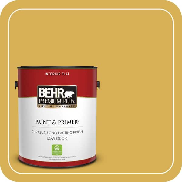 BEHR PREMIUM PLUS 1 gal. #370D-6 Golden Cricket Flat Low Odor Interior Paint & Primer