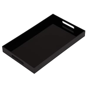 Glossy Black Sturdy Acrylic Serving Tray with Handles-12x20Inch-Serving Coffee, Kitchen Countertop Decorative Tray