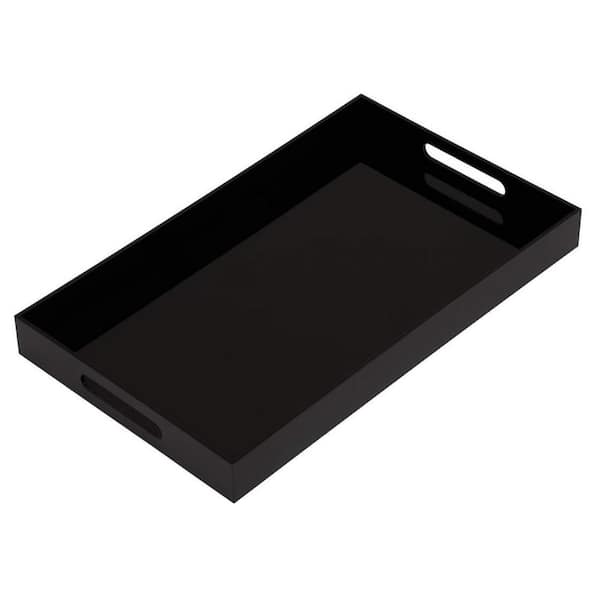 Afoxsos Glossy Black Sturdy Acrylic Serving Tray with Handles-12x20Inch-Serving Coffee, Kitchen Countertop Decorative Tray