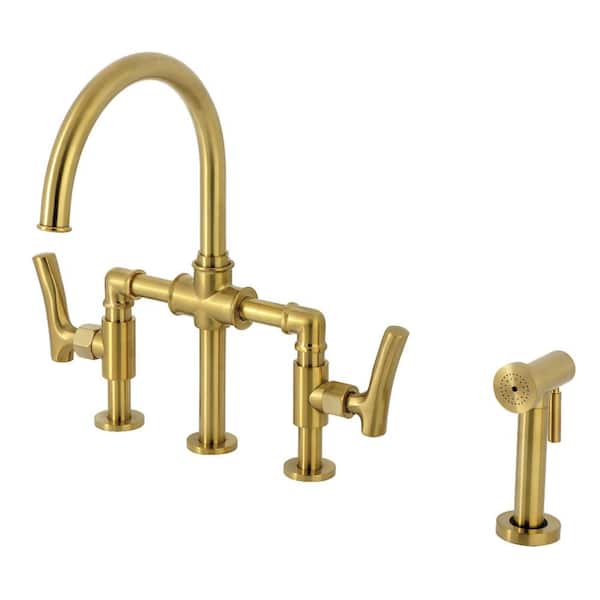 Hallerbos 2-Handle Bridge Kitchen Faucet in Brushed Brass