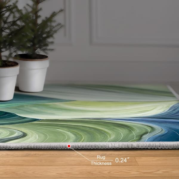 Green 5 ft. x 8 ft. Waves of Leaves Washable Art Area Rug