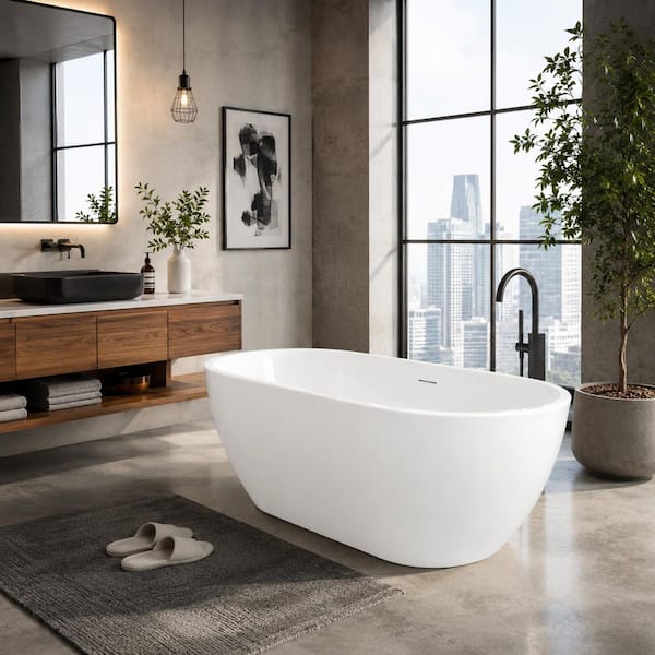 ANZZI Mone 59 in. L x 29 in. W Acrylic Glossy Flat bottom Soaking
