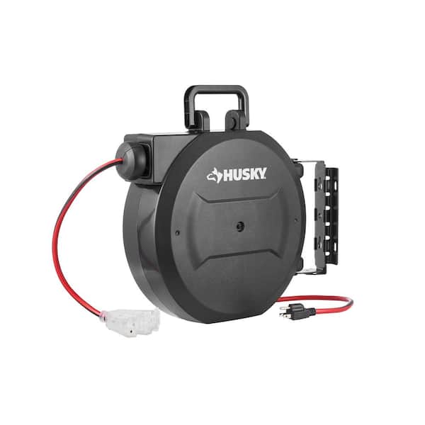 Husky 50 ft. 14/3 Medium Duty Indoor/Outdoor Extension Cord Reel with  Multiple Outlet Triple Tap End, Black LTS-XP001 - The Home Depot