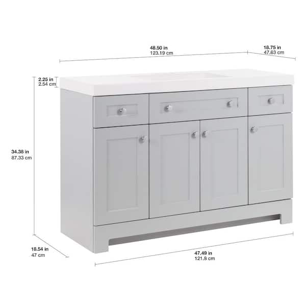 Everdean 48.5 in. W x 18.75 in. D Vanity in Pearl Gray with Cultured Marble Vanity Top in White with White Sink