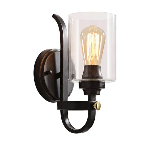 Jojospring Ruby 5.5 in. W 1-Light Antique Black and Gold Glass Shade Wall Sconce
