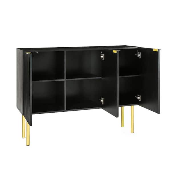 47 in. W x 17 in. D x 37 in. H in Black Particle Board Assemble Upper Pantry Kitchen Cabinet with Gold Metal Legs