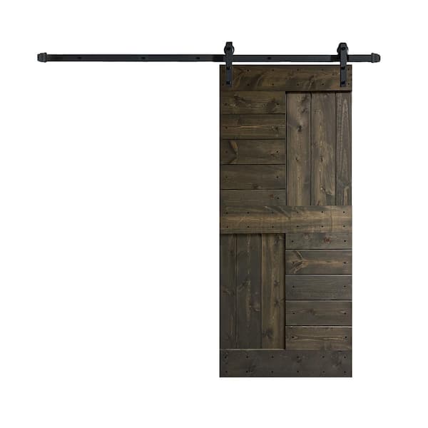 COAST SEQUOIA INC S Series 36 in. x 84 in. Carbon Gray Finish Knotty Pine Wood Sliding Barn Door with Hardware Kit