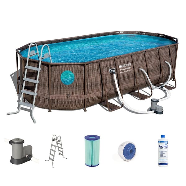 Bestway Power Steel Swim Vista 18 ft. x 9 ft. x 4 ft. Oval 48 in. Deep Steel Frame Pool Set