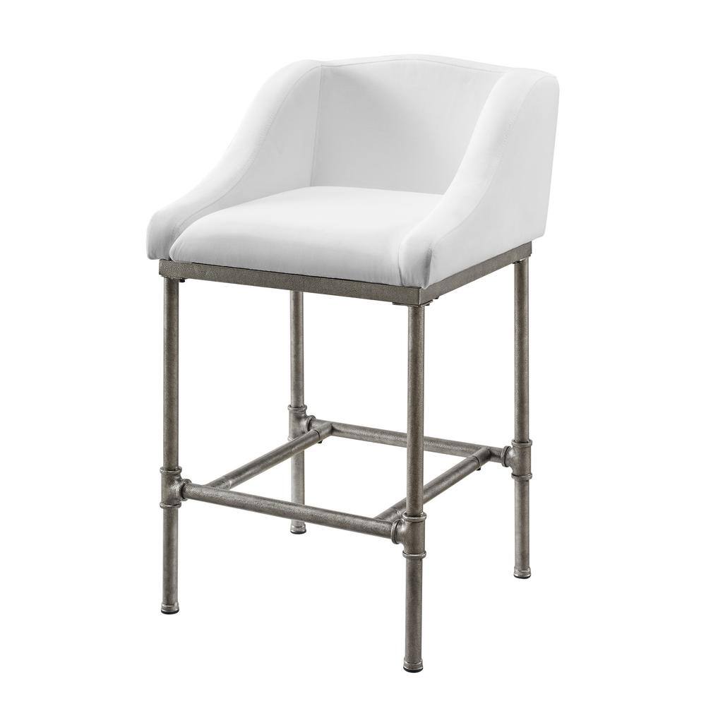 Silver Swivel Metal Counter Stool with White Performance Fabric