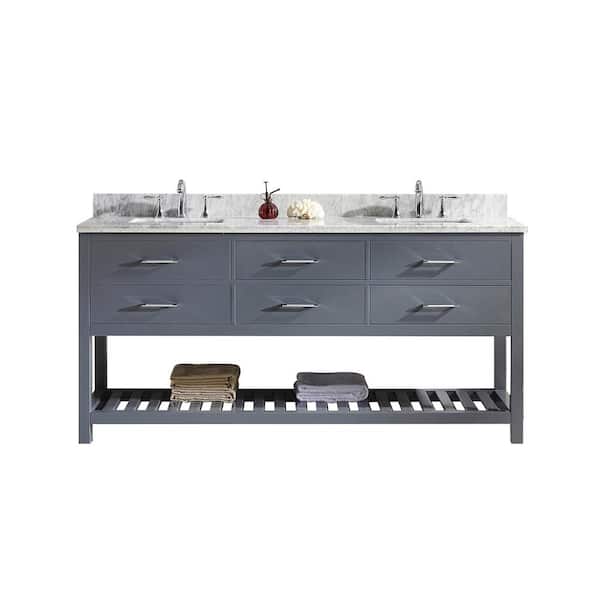 Virtu USA Caroline Estate 72 in. W Bath Vanity in Gray with Marble Vanity Top in White with Square Basin