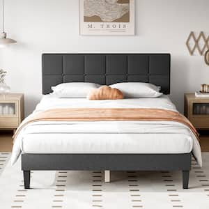 Classic Upholstered 5.9 in. Dark Grey Wood Full Platform Bed Frame with Headboard