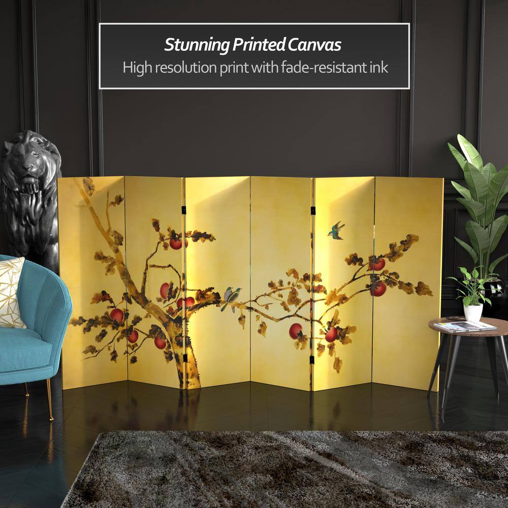 4 ft. Double Sided Plum Tree Canvas Folding Screen