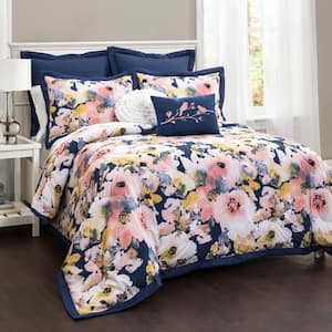 Floral Watercolor Comforter Blue 7-Piece King Set
