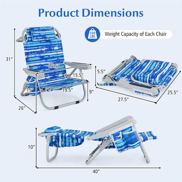 Costway Navy Aluminum Folding Beach Chair Adult Lightweight