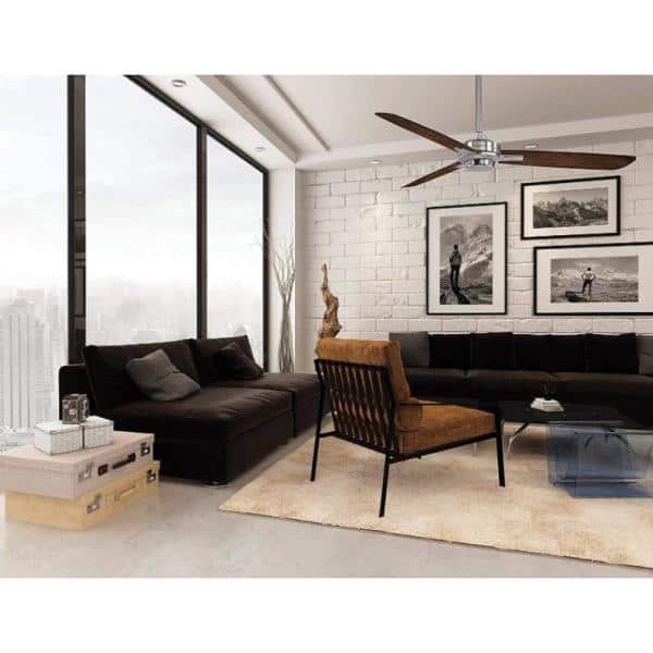 Rudolph 52 in. Indoor Brushed Nickel with Medium Maple Ceiling Fan with Wall Control