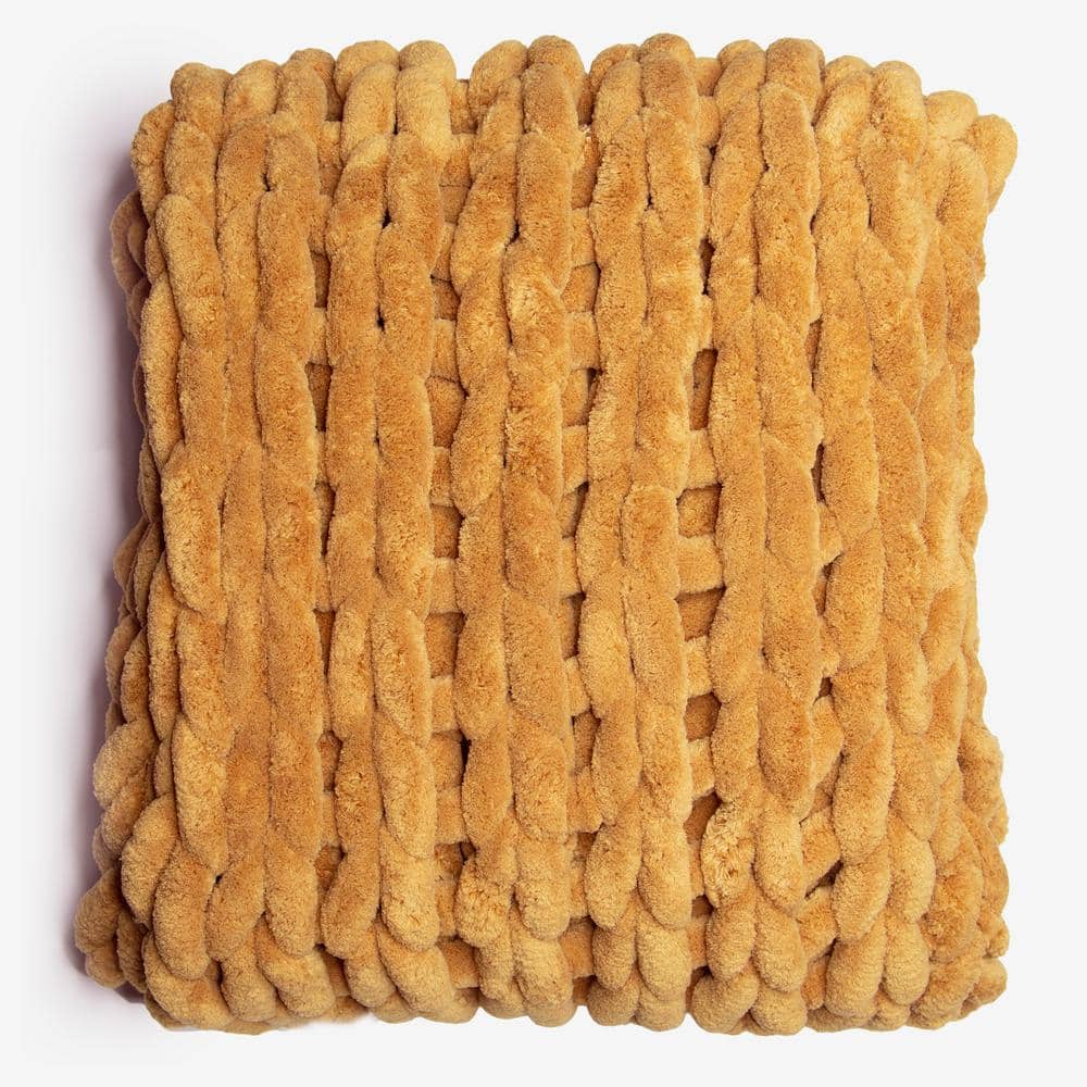 Chunky Gold Chenille Knitted Reversible Throw Blanket