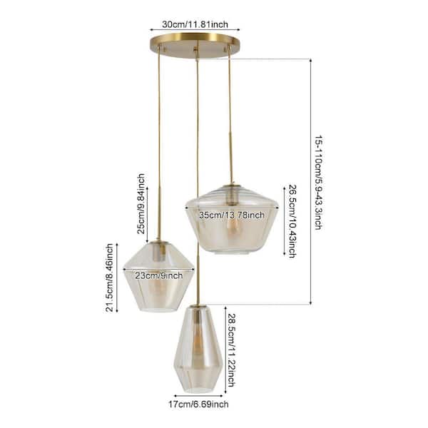 OUKANING 60-Watt 3-Light Champagne Gold Modern Paint Baking Shaded
