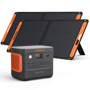 2000W Output/4000W Peak Solar Generator 1000 Plus Expandable Push Button Start Battery LiFePO4 w/Two 100W Solar Panels