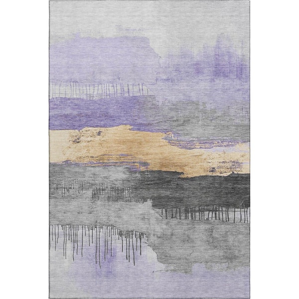 Mayfield Premium Machine Washable Abstract AMF1880 Lavender 5 ft. x 7 ft. 6 in. Area Rug