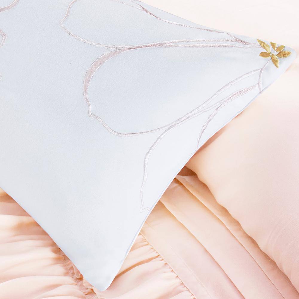 Blush Microfiber Ruffle Reversible Full Comforter Set