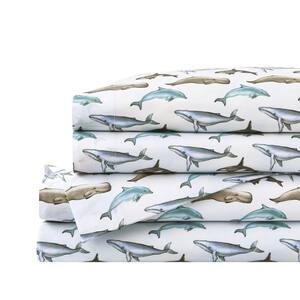 Cotton Sealife Printed 4-Piece Queen Sheet Set