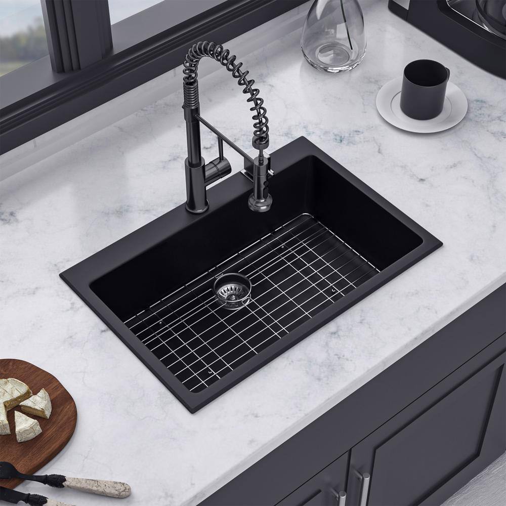 33'' Matte Black Quartzite Single Bowl Kitchen Sink