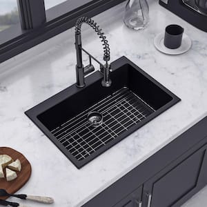 33 in. L x 22 in. W Drop-in Single Bowl Quartz/Granite Composite Kitchen Sink in Matte Black