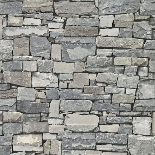 Advantage Wrangell Grey Stacked Slate Paper Strippable Roll (Covers 56.4 sq. ft.)