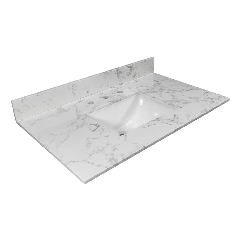 37 in. W. x 22 in. D Engineered Stone Composite White Rectangular Single Sink Bathroom Vanity Top in Gray price history on PriceWatchPro