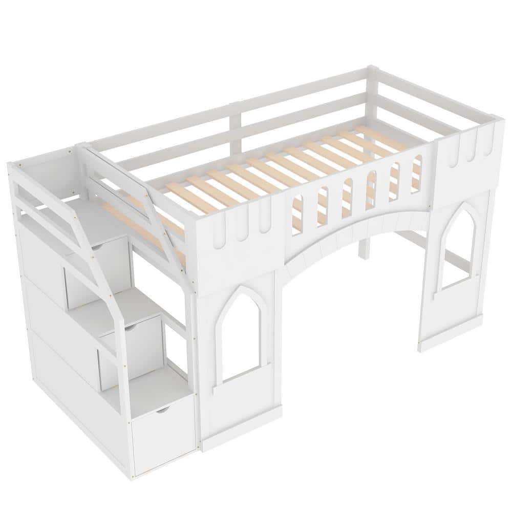 Harper & Bright Designs Castle-Shaped Wood Loft Bed - Thumbnail 4