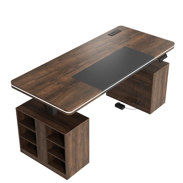 FUFU&GAGA 63 in. Rectangular Brown Engineered Wood 0-Drawer Gaming