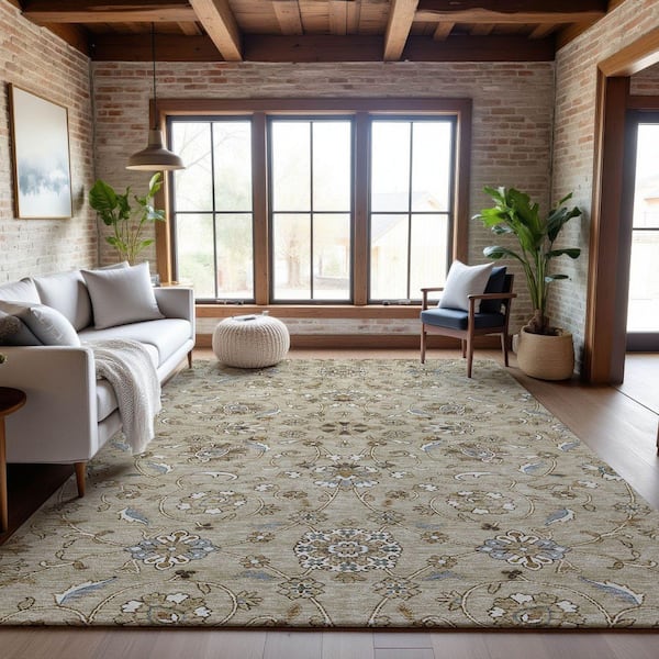 Mayfield Premium Machine Washable Abstract AMF1149 Beige 3 ft. x 4 ft. Area Rug