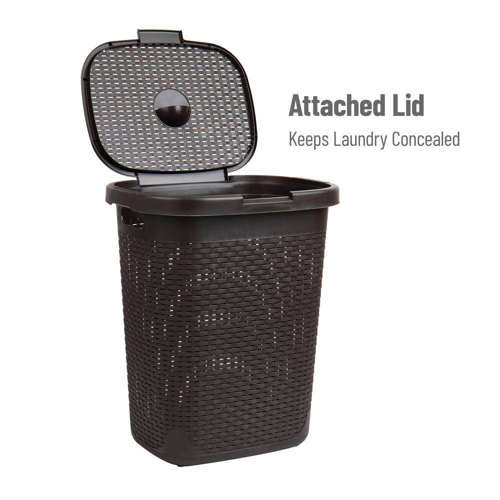 Black Wicker Collapsible Upright Laundry Hamper with Lid