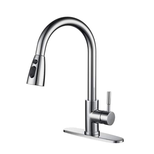ALEASHA Single Handle Pull Down Sprayer Kitchen Sink Faucet in Chrome