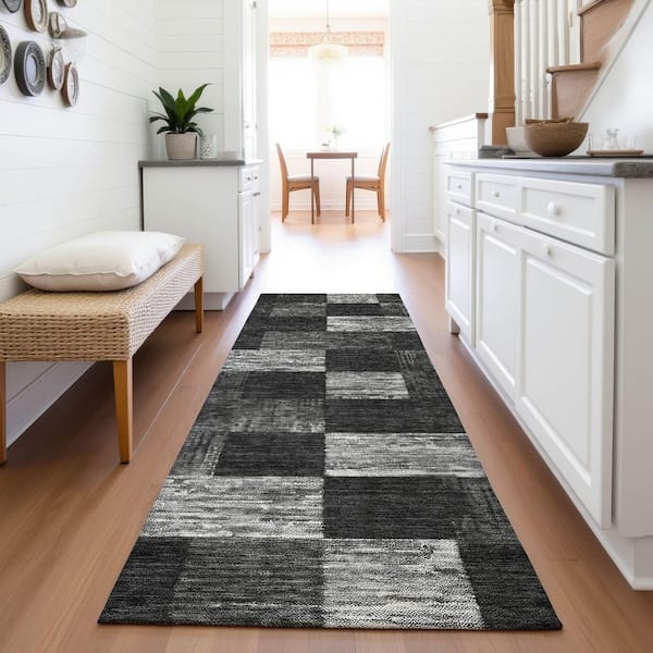 Mayfield Premium Machine Washable Abstract AMF1139 Black 2 ft. 3 in. x 7 ft. 6 in. Runner Rug