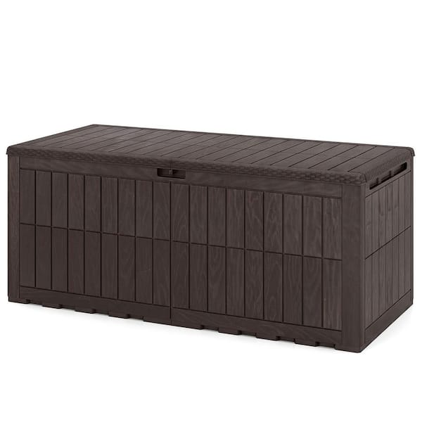 180 Gal. 60.5 in. D Dark Brown Deck Box with Lid and Handles