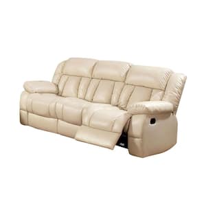 Barbado 40.00 in. Ivory Solid Leather 3-Seat Motion Sofa with Reclining