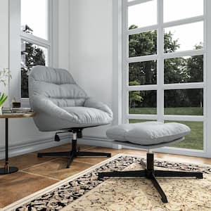 37.4 in. H Gray Ottoman Lounge Recliner Chair and Tiltable High Grade Chair with Foot Stool