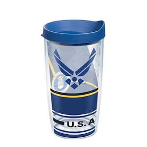 Air Force Forever Proud 16 oz. Clear Plastic Travel Mugs Double Walled Insulated Tumbler with Travel Lid
