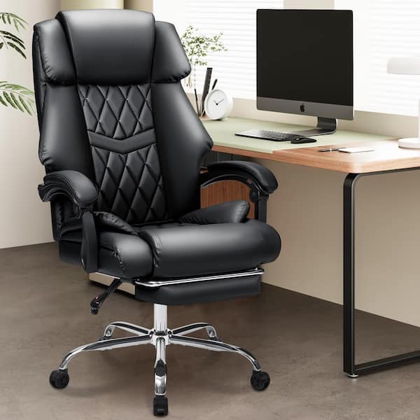Faux Leather High Back Executive Chair Big and Tall Office Chair in Black with Footrest